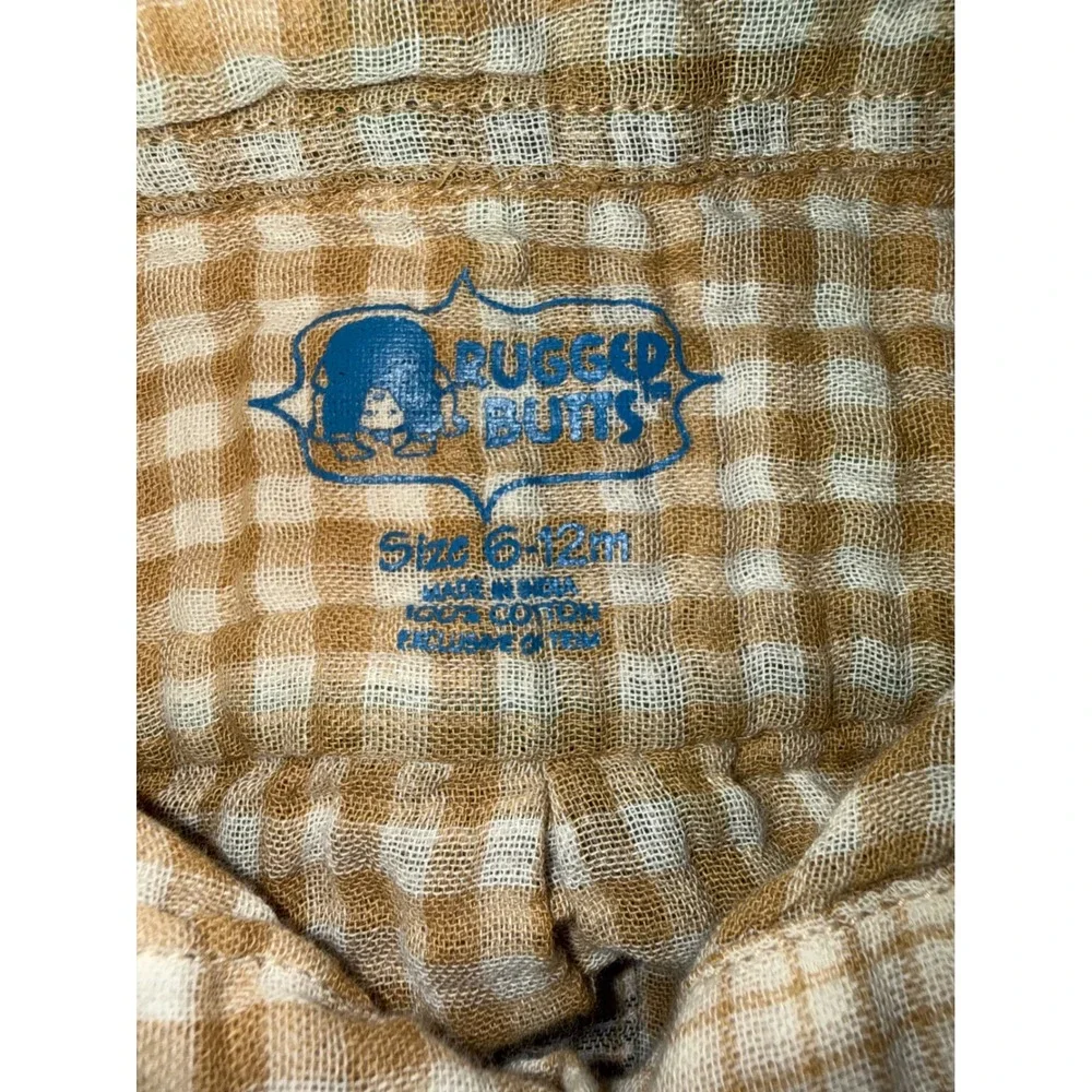 Rugged Butts Boys Green Tan Plaid Cotton Button Down Shirt 6-12M